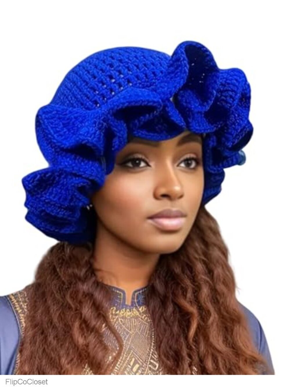 Women's Ruffled Crochet Bucket Hat Knit Cloche Ruffle Edge Soft Winter Beanie
